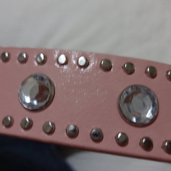 Nocona Belt Co. girls leather pink belt with silver tone buckle and rhinestones - Picture 6 of 9